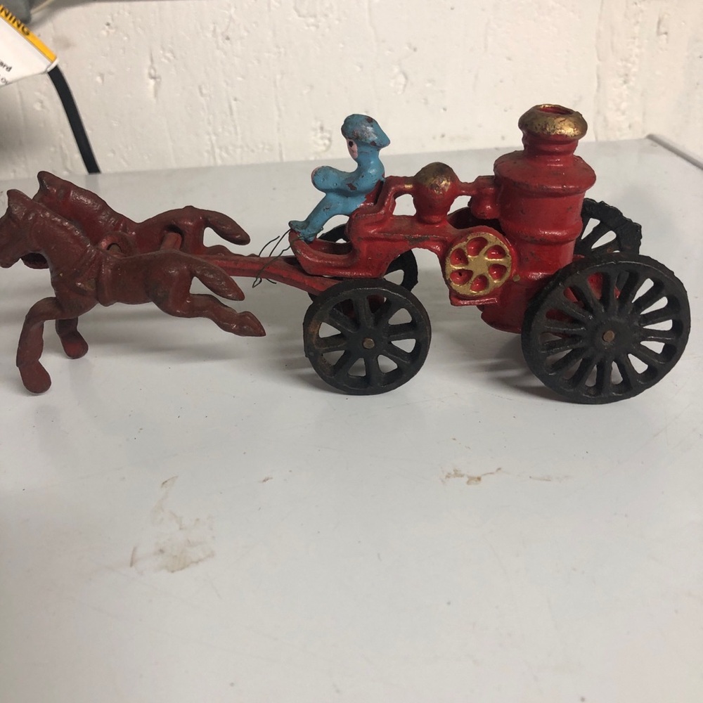 Red and Blue Vintage Toy Car with Spoked Wheels